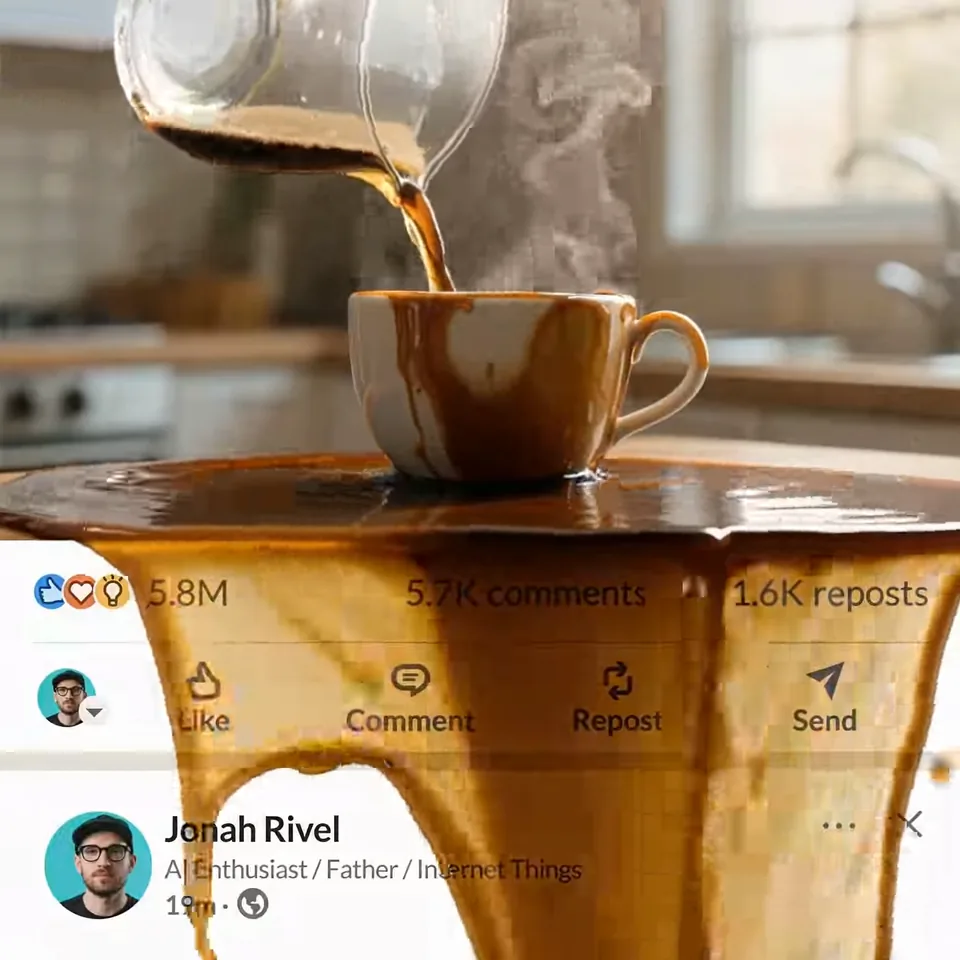 Social post preview: a coffee pour video with its engagement counts